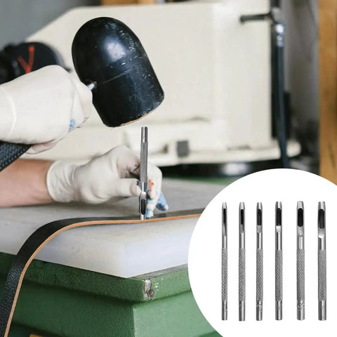 Using Six Piece Beefy Metal Hollow Hole Punch Kit For Leather Belt DIY Crafts 1.5mm To 4mm Hole Punch Set For Leather Paper And Wallet Making Pro Grade Durable Steel Tools