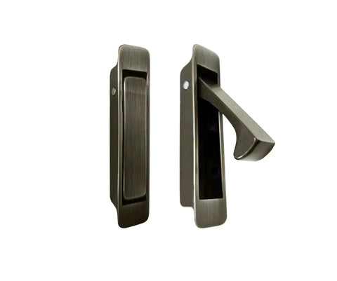 Forged Solid Brass Edge Pull For Sliding Pocket Doors, Antique Brass Finish, Self Retracting Latch Flush Mount With Hidden Screws