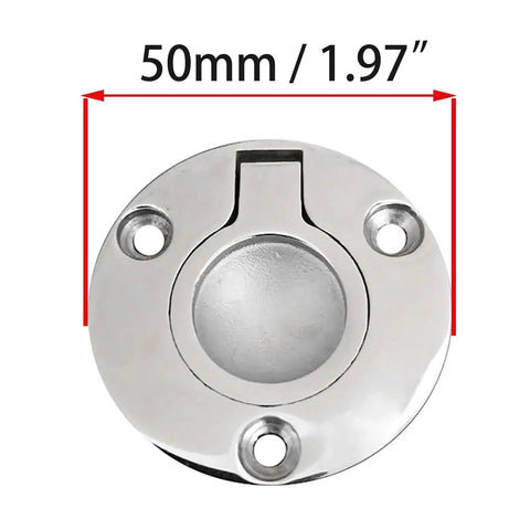 Stainless Steel 50mm Recessed Ring Pull Floor Handle For Boat Hatch Latch With Screws, round and flush with measurement