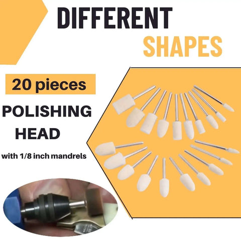 20-piece set of polishing heads with 1/8 inch mandrels for 100Pcs Polishing Buffing Wheel Set For Dremel Rotary Tools