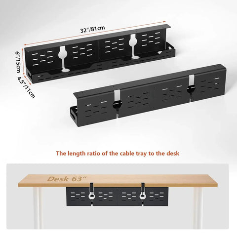 Under Desk Cable Management Tray 32 Inch Steel Cord Organizer No Drill C Clamp And Screw Mount shown under desk