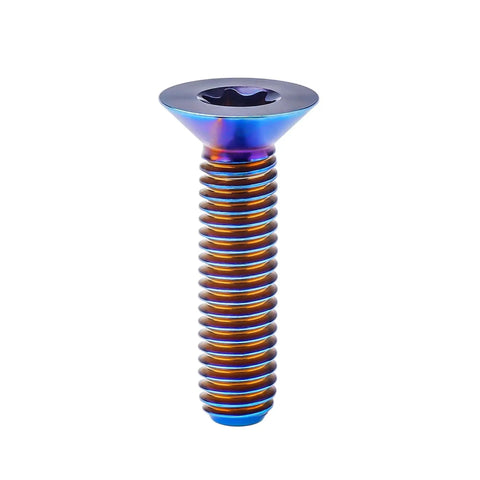 Single Burnt Blue Titanium Torx Countersunk Head Bolt, Grade 5 6AL4V for RC Drones, M6 x 25mm, corrosion-resistant lightweight screw