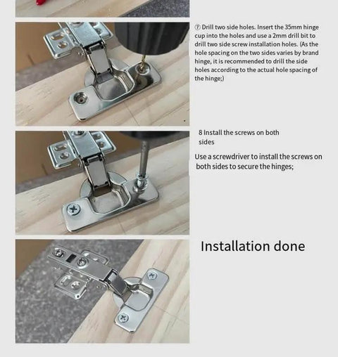 35mm Hinge Drilling Guide for Cabinets and Doors, Adjustable Template in use on wooden door, showing installation steps