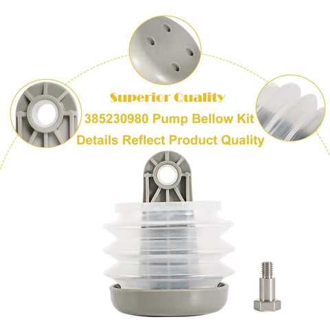 Pump Bellows Kit for Sealand Vacuum and Discharge Pumps includes one bellows, one bushing, and one bolt for quick install