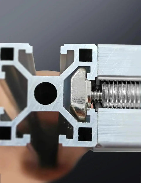 Close-up of Premium 20 Pack One Quarter Inch Twenty Thread Pitch T Slot Nut in 4545 aluminum extrusion profile