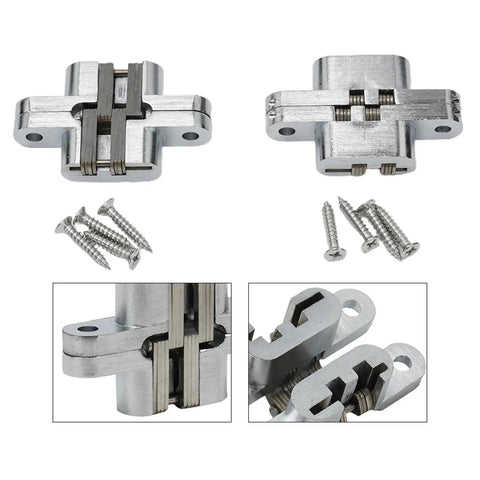 2 Pack 180 Degree Swing Door Hinges For Casement And Folding Tables, Invisible Concealed Cross Hinges, 16x70mm Steel with Screws