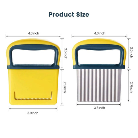 Crinkle Cutter Knife For Fries And Veggies, Durable 430 Stainless Steel Crinkle Fry Cutter With Protective Cover, 2.75 By 3.54 Inch Blade And 4.3 Inch Handle, Comfortable Grip, Great For Potatoes Carrots And Other Veggies, Yellow