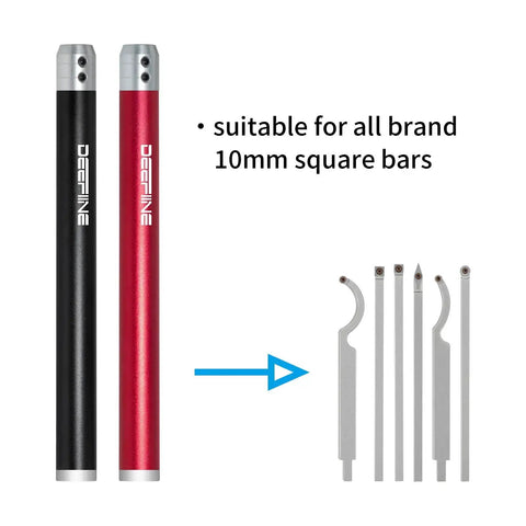 Interchangeable Wood Lathe Tool Grip Handle Set For 10mm Square Turning Tool Bars 11 Inch Long 1 Inch Diameter Two Pack in black and red with bars