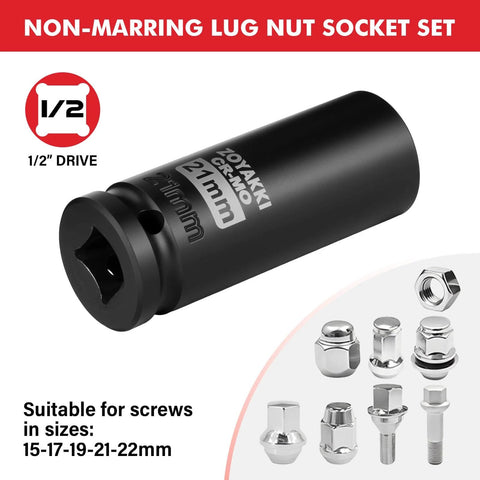 1/2 Inch Drive Impact Socket Set 4 Piece CR-MO Steel 6-Point Deep Sockets Metric with durable case for auto repair.