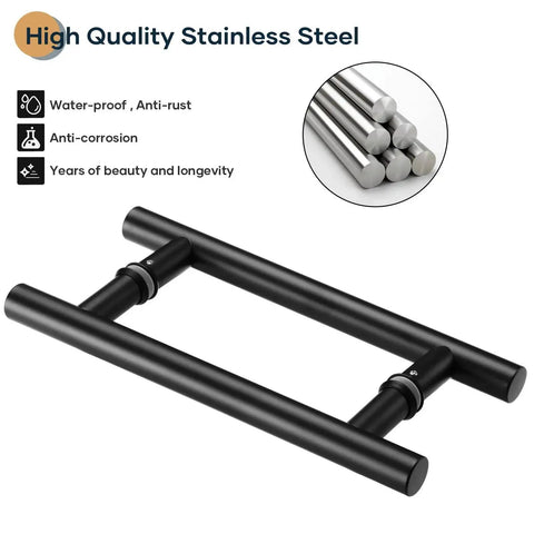 12 Inch Double Sided Push Pull Door Handle Set Matte Black Stainless Steel For Glass And Wood Doors Ergonomic Chamfered Edges