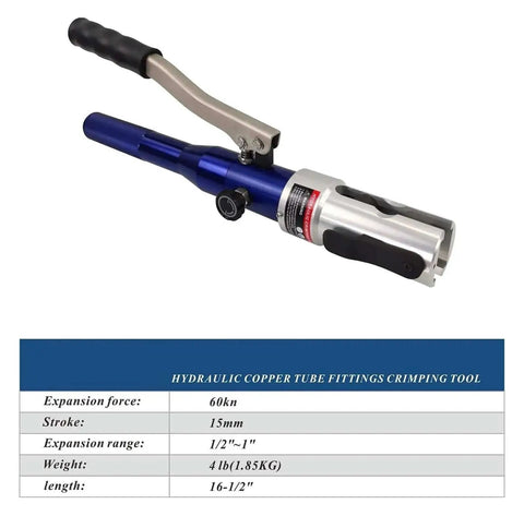 Pro Grade Hydraulic Copper Pipe Press Tool With U Th M V Dies For PEX Clamping And Copper Fittings, 60kN Expansion