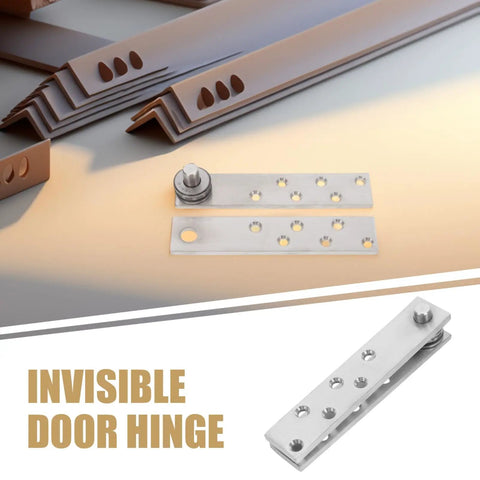 360 Degree Hidden Door Pivot Hinge System For Bookcases And Secret Doors Heavy Duty Stainless Steel Concealed Hinges with installation hardware displayed