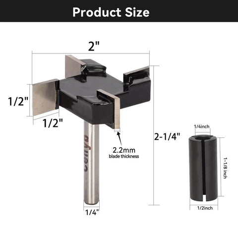 Boss Spoilboard Surfacing Slab Flattening Router Bit With Four Flutes, One Quarter Inch Shank, Two Inch Cutting Diameter, One Half Inch Depth