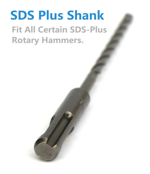 Close-up of SDS Plus shank, part of 25 Pack 3/16 Inch By 6 Inch SDS Plus Masonry Drill Bit Set With Carbide Tipped Bits For Hammer Drills.