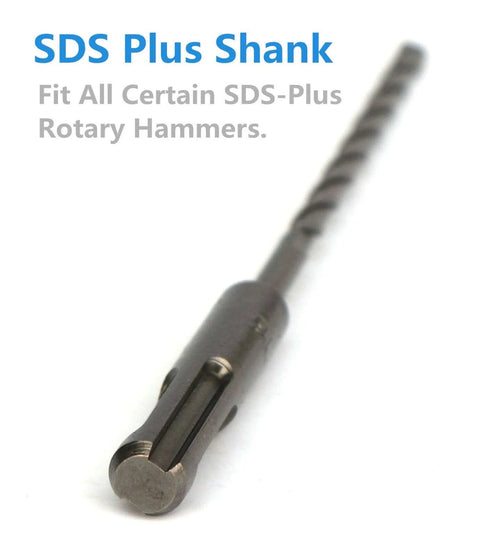 SDS Plus shank end of 10 Pack 5/32 Inch SDS Plus Rotary Hammer Drill Bits Set, Carbide Tipped For Brick Masonry Stone And Concrete, Heavy Duty 6 Inch Length, Ideal For Concrete Drilling And Masonry Projects