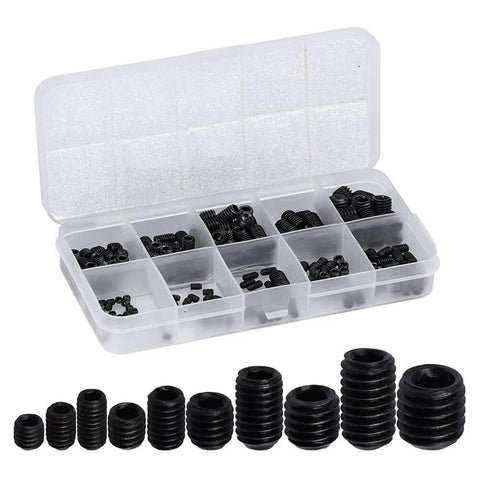 200 Piece Grub Screw Kit M3 M4 M5 M6 M8 Metric Hex Socket Head Cap Screws With Wrenches Durable Alloy Steel Cup Point Hex Drive