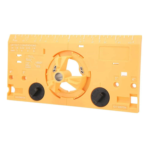 35mm Hinge Boring Jig Kit For Woodworking With Accurate Hinge Hole Drilling Guide Locator Pro Grade Includes One Sixteenth Inch Bit And ABS Panel Durable Scratch Resistant Yellow Jig For Precise Cabinet And Door Installations