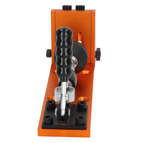 Pro Grade 15 Degree Pocket Hole Jig Kit With Aluminum Alloy Construction In Bright Orange for precision woodworking and furniture assembly.