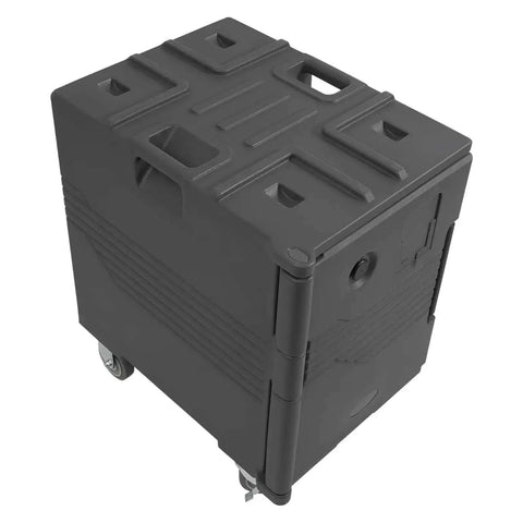 Top view of Insulated Food Pan Carrier 95 Qt Front Loading Hot Box For Catering Non Electric Food Warmer On Four Wheels