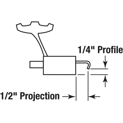 Diagram of C 1116 Diecast Sliding Door Handle Set White Non Keyed Replacement Kit showing 1/4 inch profile and 1/2 inch projection.