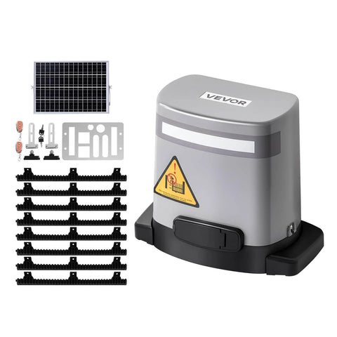 Solar Sliding Gate Opener System With 280W Motor That Powers Gates Up To 65.6 Ft And 1799 Lbs, complete set with solar panel and remotes