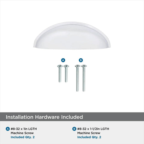 Ravino Polished Chrome Cabinet Cup Pull 3 Inch Center To Center Drawer Handle with screws for cabinets and furniture installation.
