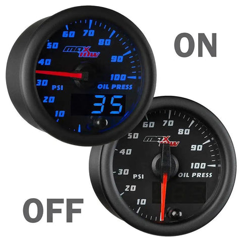 Double Vision 100 PSI Oil Pressure Gauge Kit For Trucks With Analog And Digital Readouts Black Face On Off Display