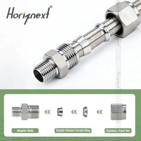 Horiznext stainless steel 304 compression fitting for 1/2 in OD tubing to 1/2 in NPT male thread