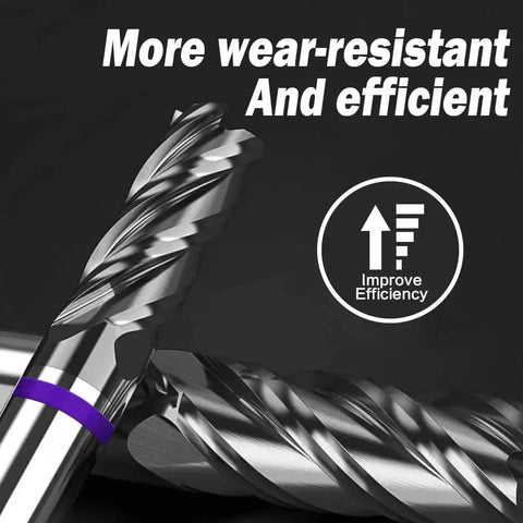 Premium Carbide Square End Mill Four Flute for CNC Router Bit Versatile for Aluminum Steel Brass Cutting One Half Inch Shank One And A Quarter Inch Cut Three Inch Overall Length High Precision Engraving And Machining, close-up view displaying wear-resistance.