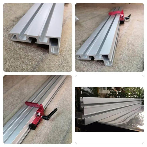 75 Type T Slot Miter Track For Woodworking, 1200mm Aluminum Alloy T Track Slide shown from various angles and installed view