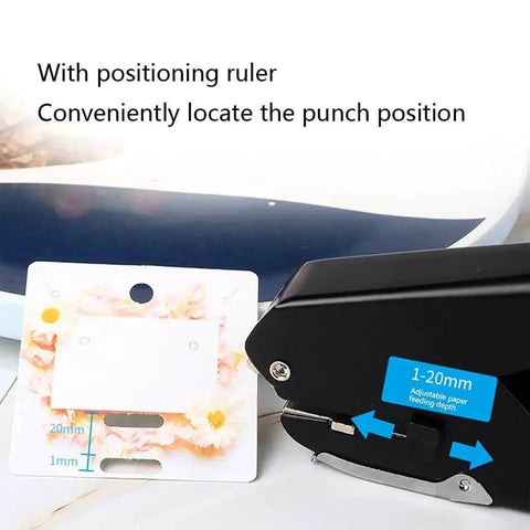 Oval Hole Puncher For Office Use 10 Sheet Capacity Adjustable Paper Depth with Positioning Scale close-up view
