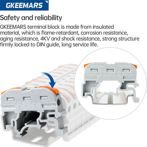 Universal DIN Terminal Block Kit With Lever Wire Connectors KV-121 50 Pcs Pack, detailed view of internal structure and insulation material.