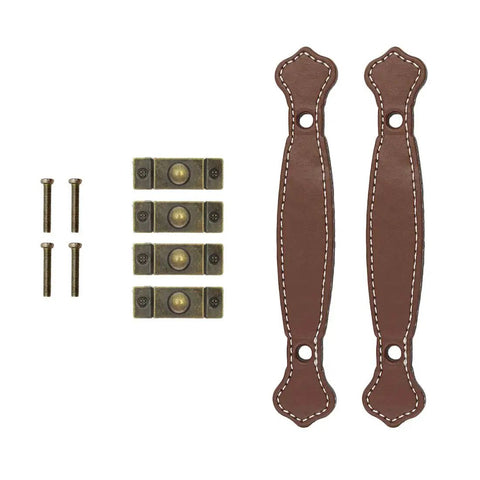 Six Retro Style Leather Furniture Pull Handles Set 6.3 Inch Length for Drawers Cabinets and PU Suitcases Brown Includes 12 Mounting Screws
