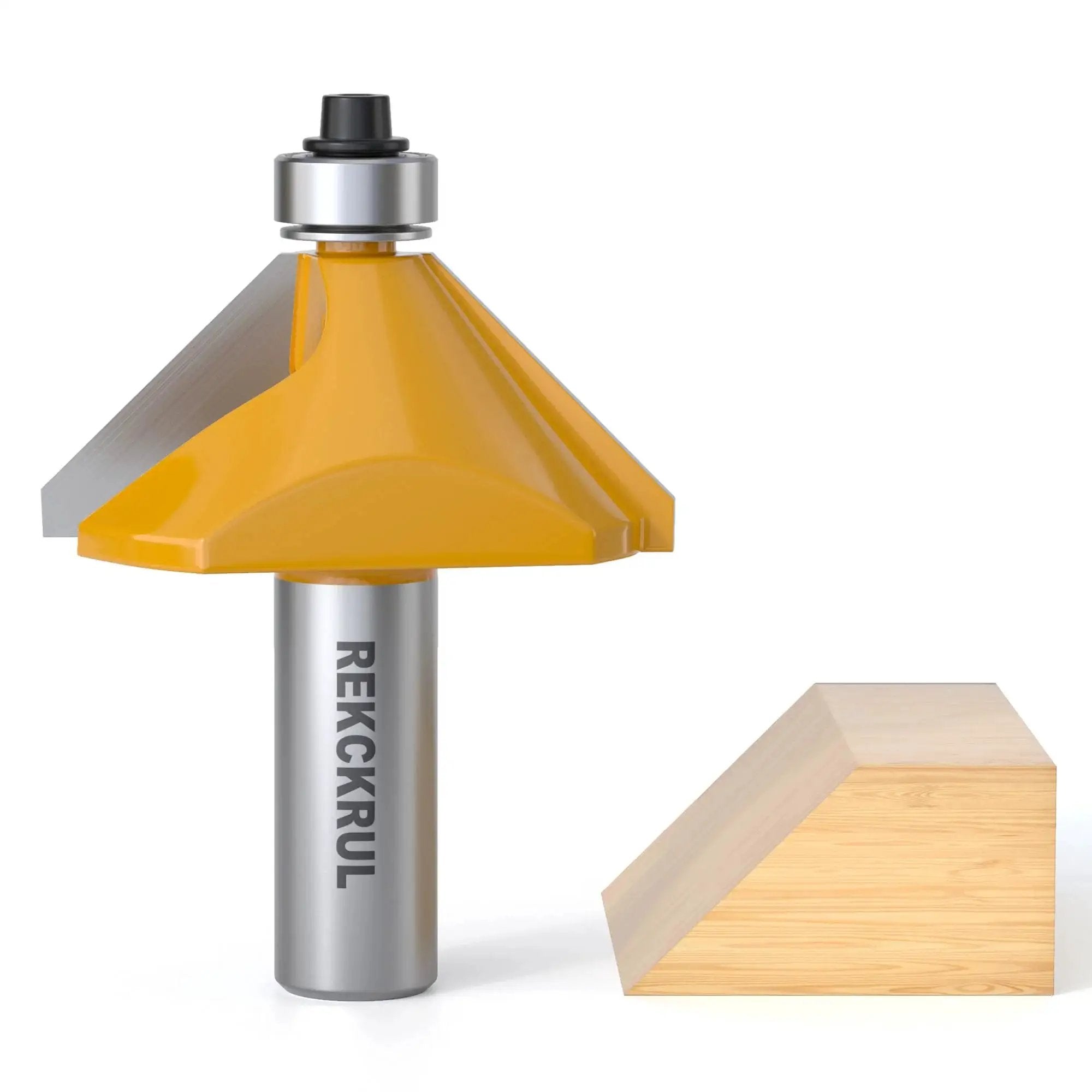 45 degree chamfer router bit for precise wood trimming...