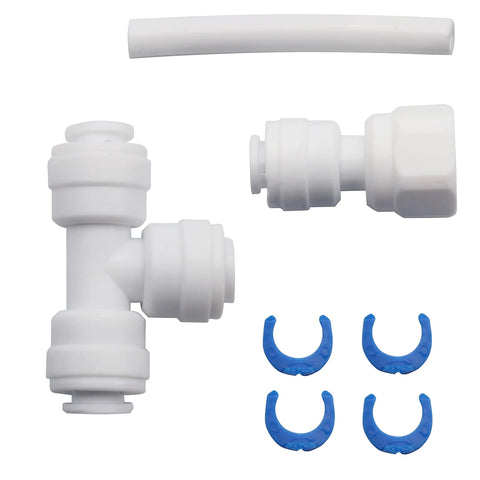 DIGITEN water pressure gauge kit: white push-fit fittings, elbow connector, tubing, and four blue hose clips