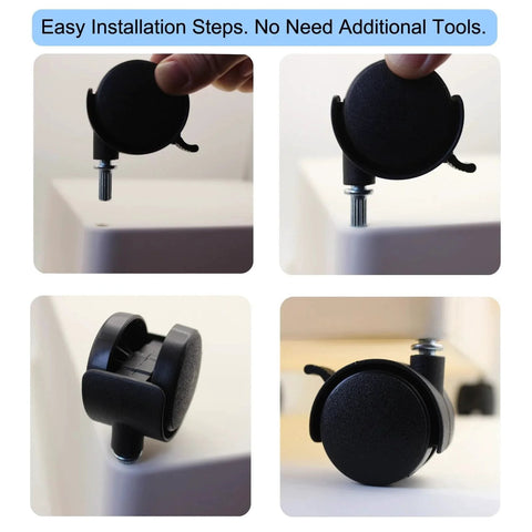Installation of Swivel Caster Wheels Four Pack 1.5 Inch Locking Casters With 6.25 Mm Straight Stem for furniture with reserved holes