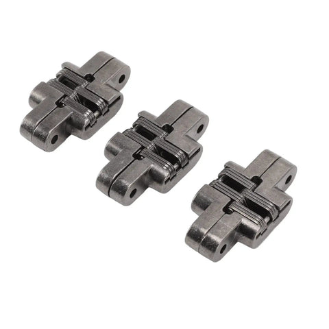 3 Pack Mini Invisible Door Hinges 43mm Cross Hinge with 180 Degree Opening for Cabinets and Jewelry Boxes Zinc Alloy Hidden Hinges