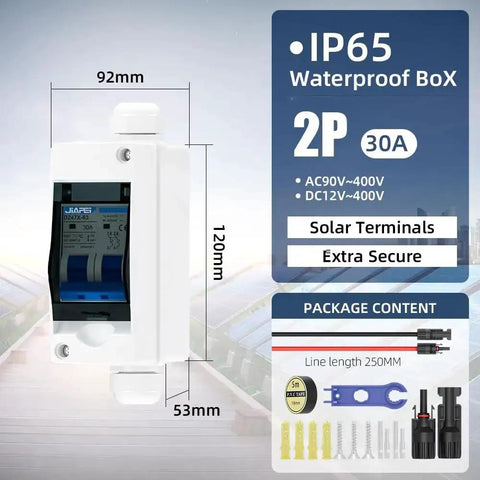 Built Tough Outdoor Solar Panel Disconnect Switch 30 Amp 400V Breaker Box With IP65 Waterproof Enclosure front view.