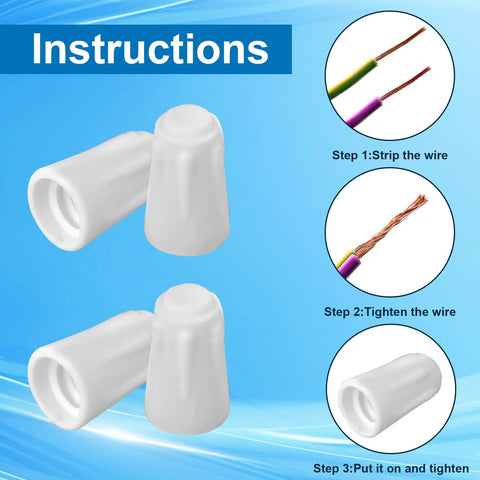 White ceramic wire connector caps for high-temperature electrical connections; insulated porcelain twist caps, set of 40.