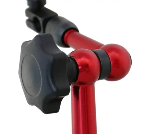 Close-up of the red mini magnetic stand from Pro Grade Dial Indicator And Magnetic Base Combo From Accusize Industrial Tools