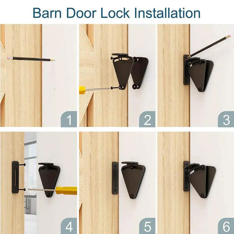 Barn Door Lock Hardware Black Steel Sliding Privacy Latch installation steps for Closet Doors and Wood Gates
