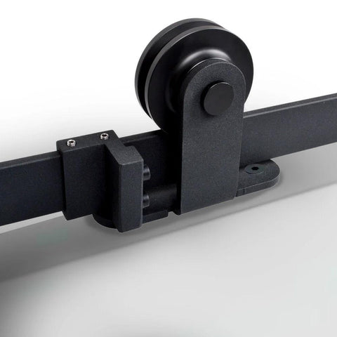 Close-up of Vintage Kate Sliding Barn Door Hardware Kit For One Door, 8 Foot Track With 2 X 1220mm Rails, top-mounted roller.