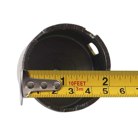 Two Inch Diamond Masonry Hole Saw For Concrete Brick And Stone Pro Grade Durable Heavy Duty Dry Core Drill Bit With Three Eighths Inch Shank Deep Cut For Clean Holes In Concrete Brick Stone Granite Marble And More By Drilax showing 2-inch diameter with measuring tape