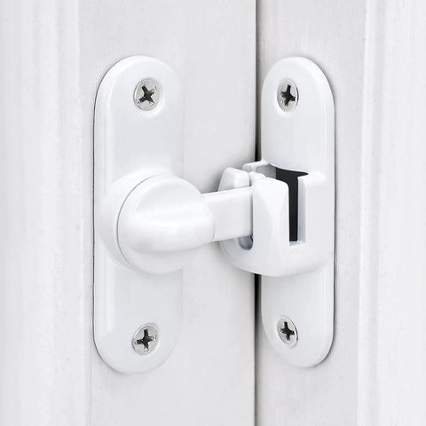 White Barn Door Latch Set With 90/180 Degree Gate Lock Ideal For Cabinets Sliding Doors And Bathrooms Zinc Alloy Right Angle Door Lock Latch No Fuss Install And Solid Security installed on door