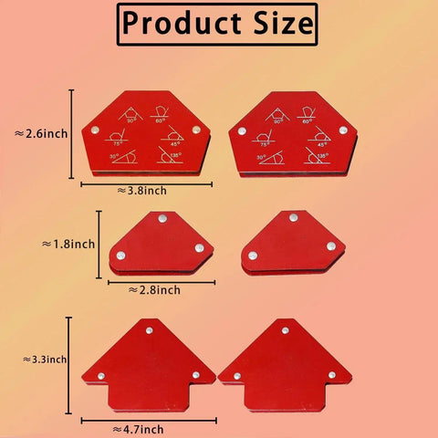 Red Magnetic Welding Holder Set 6 Pieces With Fixed Angle Soldering Positioner showing product size dimensions