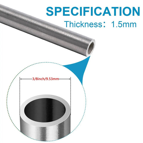 Four Pcs Of 3/8 Inch OD Seamless 304 Stainless Steel Tubes 1 Foot Length 1.5mm Wall Thickness with diagram and specifications