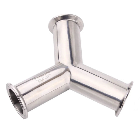 DERNORD stainless steel tri-clamp Y tee fitting, 1.5-inch pipe OD, 304 SS, flange ends