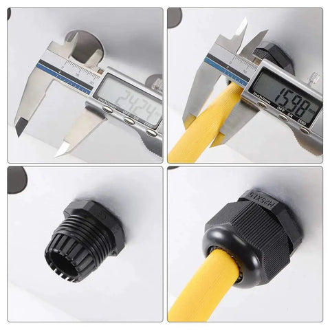 M12x1.5 Cable Gland For 2mm To 5mm Wire Hole Waterproof Nylon Joint With Adjustable Locknut And Washer Black