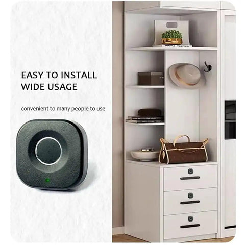 Smart Biometric Cabinet Lock With Fingerprint Access And Bluetooth App Control shown on white cabinet