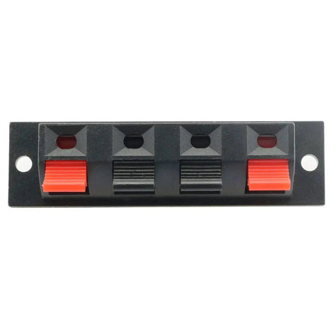 Front view of 5 Pack 4 Pin Stereo Speaker Terminal Block Strip Shape Connector Plate 4 Position 4 Way Amplifier Push Release Test Clip
